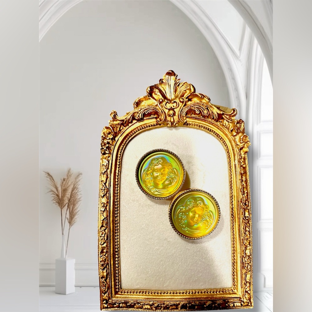 Vintage Iridescent Angel/Cherub Glass Cameo Earrings